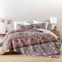 HORIMOTE HOME Boho Quilt Queen Size, Reversible Bohemian Style Twill Strip Floral Quilt Beddding Set, Colorful and Soft Bedspread Full Size Quilt Coverlet for All Season, 2 Pillow Shams (3 Pieces)