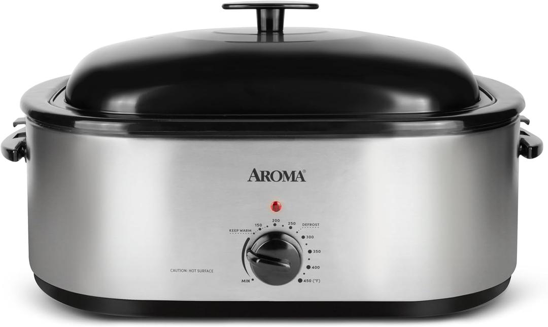 AROMA 20Qt. Roaster Oven with Self-Basting Lid, Fits 24-lb. Turkey, Adjustable Temperature Settings, Keep Warm Setting, Stainless Steel (ART-720S)