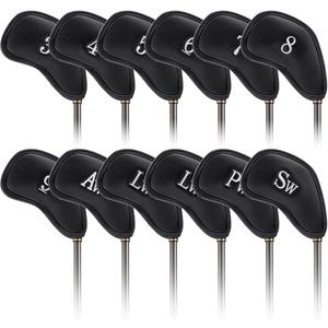 Golf Iron Head Covers, 12Pcs PU Golf Head Covers, Durable Golf Club Head Covers with Number Tags for Ping Titleist Callaway Taylormade Cobra (3-9 Pw Aw Sw Lw Lw)