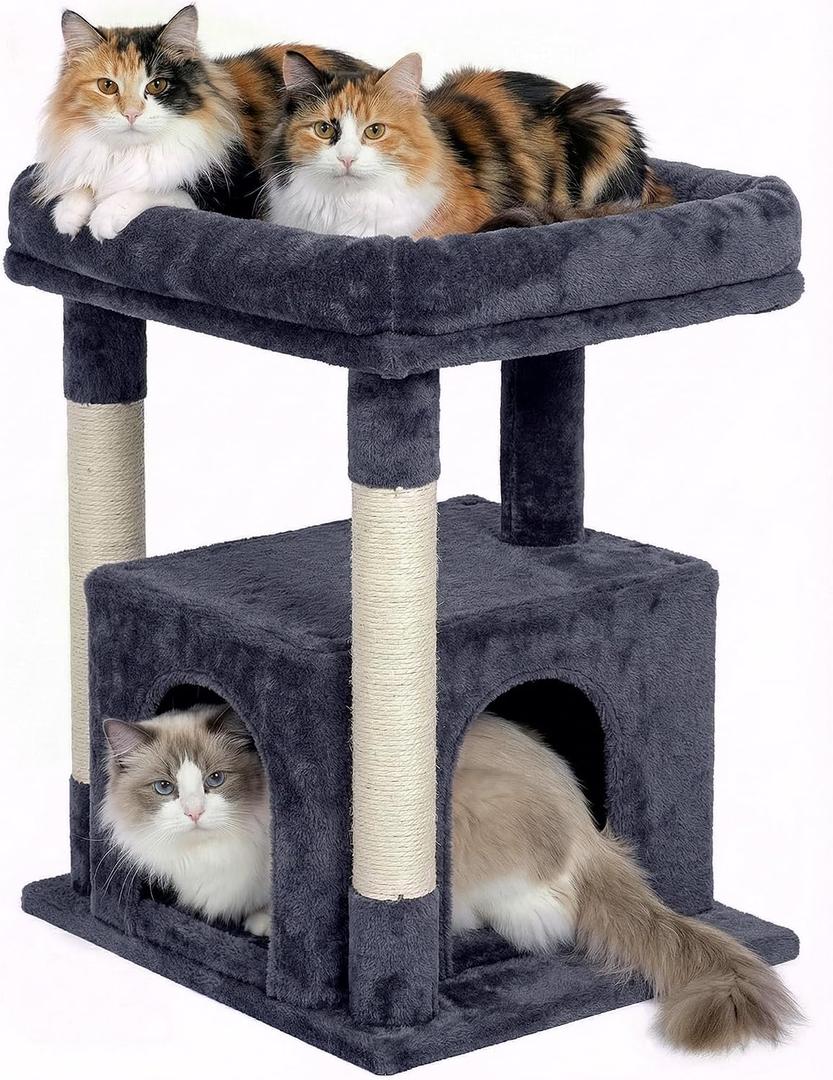 Cat Tree for Large Cat, 19 * 15.8in Large Perch Bed for Adult Cats, 23.6in Cat Tower with Scrathing Post, Cat Condo with 2-Door for Indoor Cats, Dark Gray