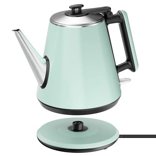 Small Electric Kettle 0.9L, 304 Stainless Steel Inner, 1000W Fast Boiling in 4-6 Mins, Vintage​ Compact Design with One Key Operation, Auto Shut Off, Dry Boil Protection, for Home, Office, Coffee Etc.