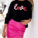 MARZXIN Women 2026 Casual Holiday Love Sweaters Round Neck XOXO Sweater St Patrick Tops Merry Christmas Heart Sweatshirt (Black, S)
