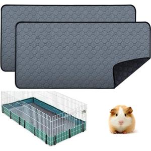 2 pcs Guinea Pig Cage Liners - Washable Guinea Pig Pee Pads, Waterproof Reusable & Anti Slip Guinea Pig Bedding Fast and Super Absorbent Pee Pad for Small Animals Rabbit Hamster Rat (24" 47"2 pack Polyester)