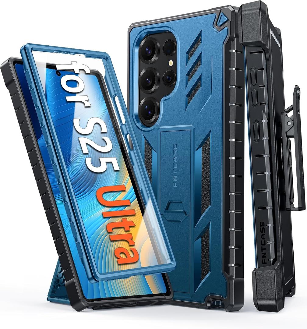 FNTCASE for Samsung Galaxy S25-Ultra Case: Military Grade Rugged Cell Phone Cover with Kickstand & Belt Clip Holster | Shockproof TPU Protection Bumper Design for S25 Ultra Cases 6.9 inch(Blue)