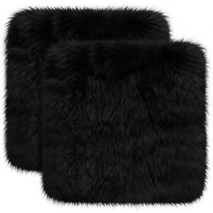 2 Pcs Natural Sheepskin for Bed Sores and Skin Imitation Wool Medical Sheepskins with Non-Slip Back for Pain Relief and Discomfort, Wool Seat Pad, 17 in x 17 in(Square,Black)