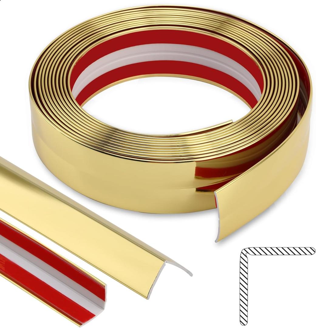 Gaahing Shiny Gold Multifunctional Molding Trim, Peel and Stick Inside Outside Corner Guards for Wall Table Edge Door Frame (16.4ft x 1.18inch)