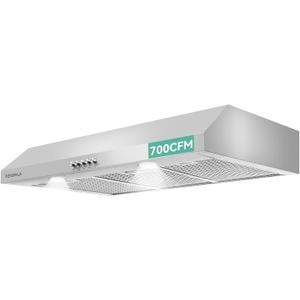 36 Inch Under Cabinet Range Hood | 700 CFM Stainless Steel | Convertible Ducted/Ductless | Washable Grease Filters | 3 Speed Fan | LED Lighting | Includes Charcoal Filters