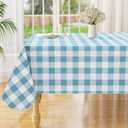 misaya Rectangle Waterproof Vinyl Table Cloth, Buffalo Flannel Backed Tablecloth, Wipeable Plastic Table Cover for Dinner, Kitchen, Outdoor (60" x 102", Aquamarine and White)