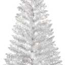 4ft Lighted Artificial Silvery Christmas Tree, Not Pre-lit Silvery Tinsel Pine Trees with Lights, Ideal for Ideal for Home, Office, and Xmas Party Dcor - Includes Stand