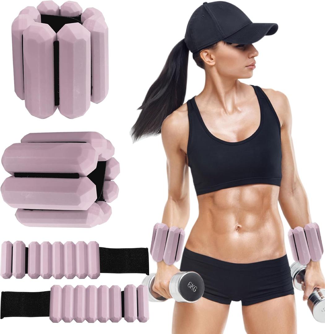 Patented Design Pilates Wrist and Ankle Weights for Women & Men - (1LBx2pc) Set of 2LBs Adjustable Silicone Weighted Bracelet Set for Gym, Yoga, Pilates, Cardio & Strength Training Wrist Weights for Women Wearable (Pink)