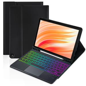 MePadKey Trackpad Keyboard Case for Amazon Fire HD 10/10 Plus 10.1 inch 2021/2023(11/13th Generation),7-Color Backlight Rechargeable Keyboard with Kids Multi-Angle Cover for Tablet (Black)