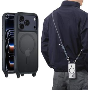 MAGEASY Compatible with iPhone 17 Pro 6.3" Case with Crossbody Strap  16ft Drop Protection, Compatible with MagSafe | Roam M (Midnight)