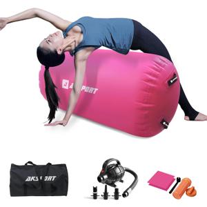 AKSPORT Air Roller Gymnastics Air Barrel for Backbends and Back Handsprings Exercise Training with Electric Air Pump for Home Use/Yoga/Cheerleading/Tumbling/Back Walkovers (47inx29.5inDiam), Pink)