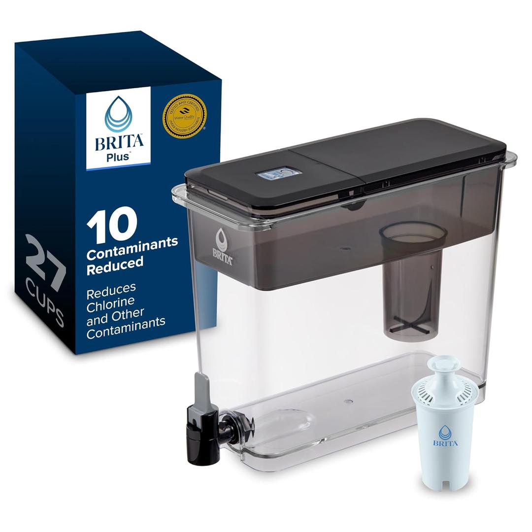 Brita UltraMax Large Water Dispenser with 1 BritaPlus Filter, 27 Cup Capacity, Black (Package May Vary)