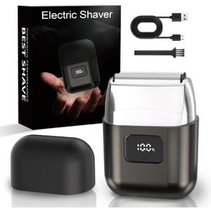 Electric Foil Shavers for Men: Mini Electric Razor with 3 Floating Blades, LED Display, Dual Speed - IPX7 Waterproof Wet/Dry Cordless Razor, USB Fast Charging, Travel Lock (Gray)