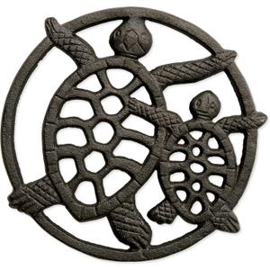GASAR, Cast Iron Trivet for Hot Dishes, Pots, and Pans, Metal Trivet, 2 Turtle Design, Rubber Feet Caps, Ring Hanger, 8.75 Inches, Brown, 1 Unit GASAR, Cast Iron Trivet for Hot Dishes, Pots, and Pans, Metal Trivet, 2 Turtle Design, Rubber Feet Caps, Ring Hanger, 8.75 Inches, Brown, 1 Unit