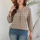 WIHOLL 3/4 Length Sleeve Womens Tops Dressy Casual Blouses Summer Spring Trendy Business Outfits Fashion Clothing (X-Large, Geometric)