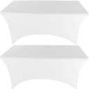2 Pack 6FT White Spandex Tablecloth Stretch Fitted Table Cover for Rectangular Table Event, Wedding, Banquet and Parties