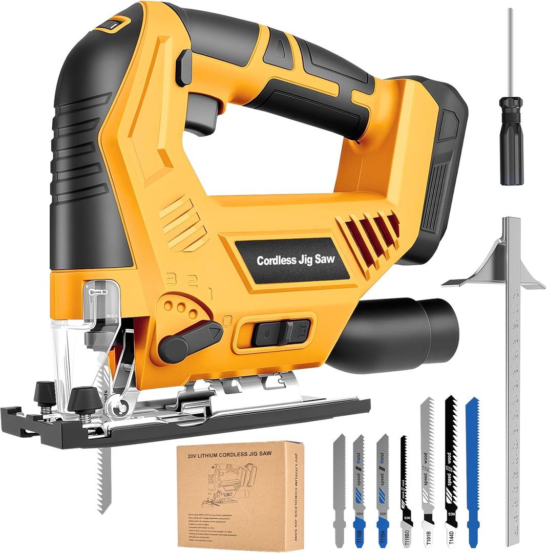 Jig Saw Compatible with Dewalt 20V Max Battery (No Battery), Cordless Jig Saw Brushless Jigsaw Tool with LED Light, 0- 45 Bevel Cuts, 3 Orbital Settings for Straight/Curve/Circle Cutting