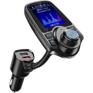 Nulaxy Bluetooth FM Transmitter for Car, 1.8" Color Screen Radio Adapter W QC3.0 & 5V/2.4A Charging, Handsfree Call, Support microSD Card, Aux Play, EQ Modes - KM18 [Upgraded Version] Black