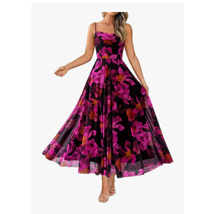 BTFBM Women Summer Floral Maxi Dresses Elegant Spaghetti Strap Dress Printed Party Dress Beach Long Dresses, Size M