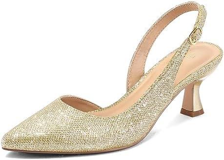 Mysoft Women's Pumps Slingback Kitten Heels Pointed Toe Sexy Wedding Party Dress Pump Shoes, Size 10