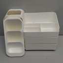 HBlife Makeup Organizer with Brush Holder for Vanity, Large Plastic Bathroom Countertop Organizer Skin Care Storage, Easy to Store Lipsticks, Nail Polishes, Perfumes, Eyeshadow Palettes, All White