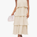 ZESICA Women's 2025 Summer Sleeveless Halter Neck Ruffle Tiered Layed Chiffon Flowy Swing Long Midi Dress, Size M .