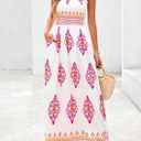 PRETTYGARDEN Summer Dress for Women 2026 Floral Sundress Spaghetti Strap Flowy Beach Vacation Boho Maxi Dresses (White, L)