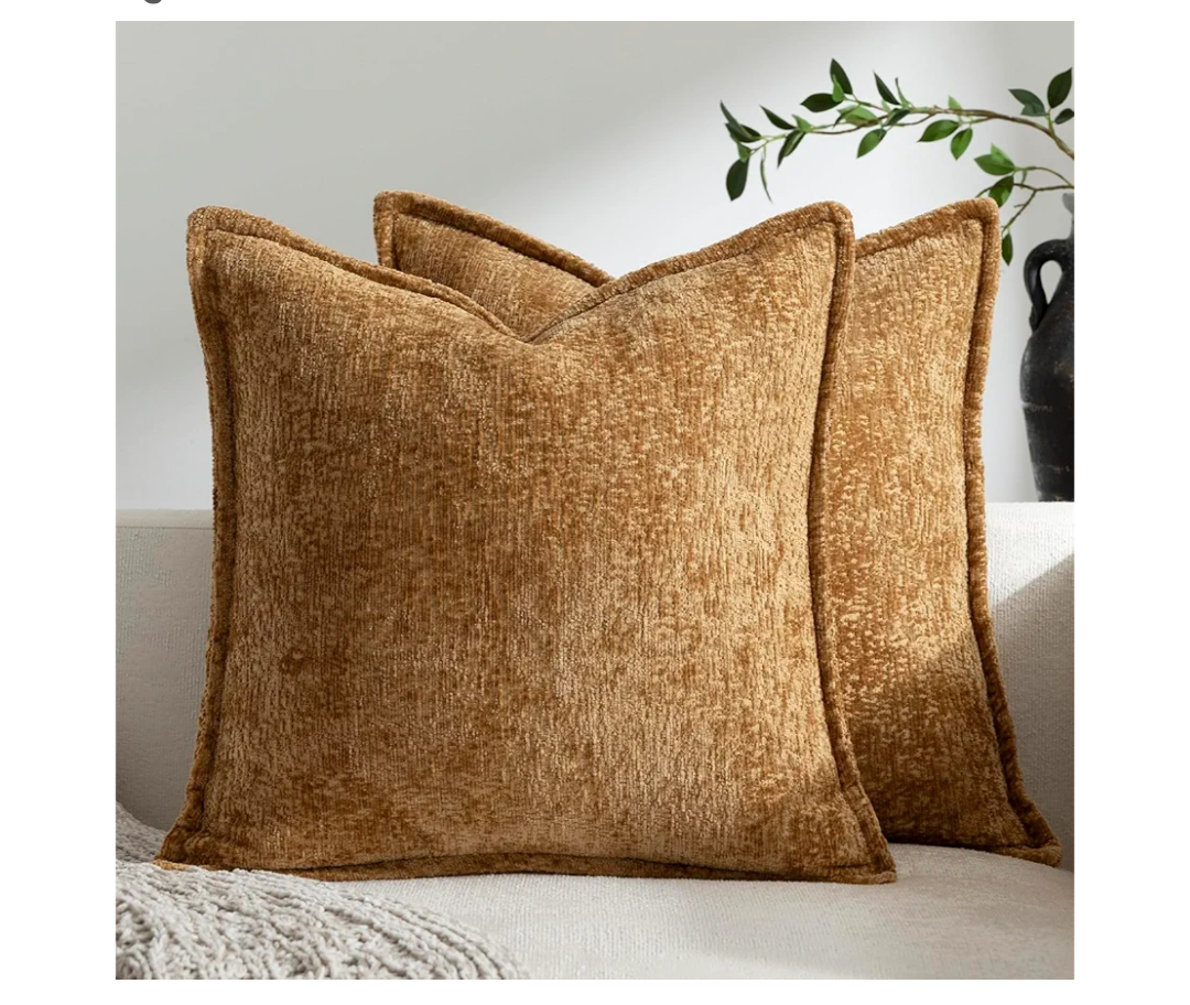 Pack of 2 Golden Brown Decorative Throw Pillow Covers 18x18 Cozy Soft Chenille Accent Vintage Square Couch Pillow Covers for Home Decor Bed Sofa Living Room