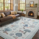 junovo 4X6 Jungle Animal Print Area Rug for Living Room, Washable Non-Slip Bedroom Rugs, Soft Low Pile Peacock Floral Carpet for Dining Room Playroom Nursery 