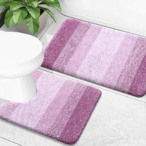 OLANLY Bathroom Rug Set 2 Piece, Soft Absorbent Microfiber Bath Mats and U-Shaped Contour Toilet Rug, Non-Slip, Machine Wash Dry, Plush Shaggy Bath Mats for Bathroom (24"x16"+24"x20", Pinkish-Purple)