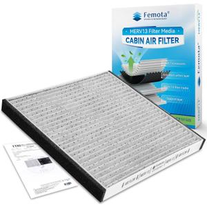 Femota Certified MERV 13 Cabin Air Filter with Activated Carbon, CF10132 (CP132) for Toyota Avalon, Sienna, Camry, Solara; Lexus ES330, GX470, RX350, RX400h.