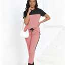 HBQ Women's Color Block 2 Piece Outfits Summer Travel Tracksuit Short Sleeve Tops High Waisted Jogger Pants Lounge Sets-Pink-(S)