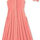 IFFEI Mommy and Me Matching Dress Spaghetti Strap Summer Casual Sundress Beach Sleeveless Dress with Headband, L