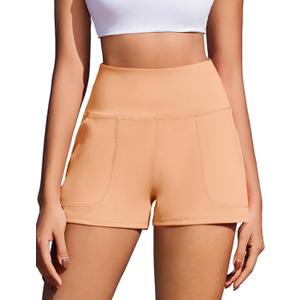 PINSPARK Workout Shorts Women Wide Leg Athletic Shorts High Waisted Yoga Shorts Tummy Control Gym Short with Pockets (Pink, S)