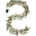 6FT Snow Cedar Pine Garland,Prelit Christmas Garland with Timer,Realistic Garlands Battery Operated for Winter Holiday Outdoor Staircase Decorations 20LED. 2 ps