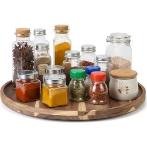 20'' Wood Lazy Susan for Countertop Acacia Large Turntable Rotating Serving Tray for Table Top Non Skid Kitchen Tray Revolving Condiment Spice Rack Table Organization Storage, Natural