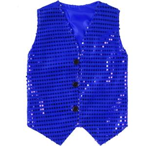Boys Girls Sequin Waistcoat Sleeveless Hip-hop Jazz Dance Stage Performance Costume Vest Tops (9-10, Blue)