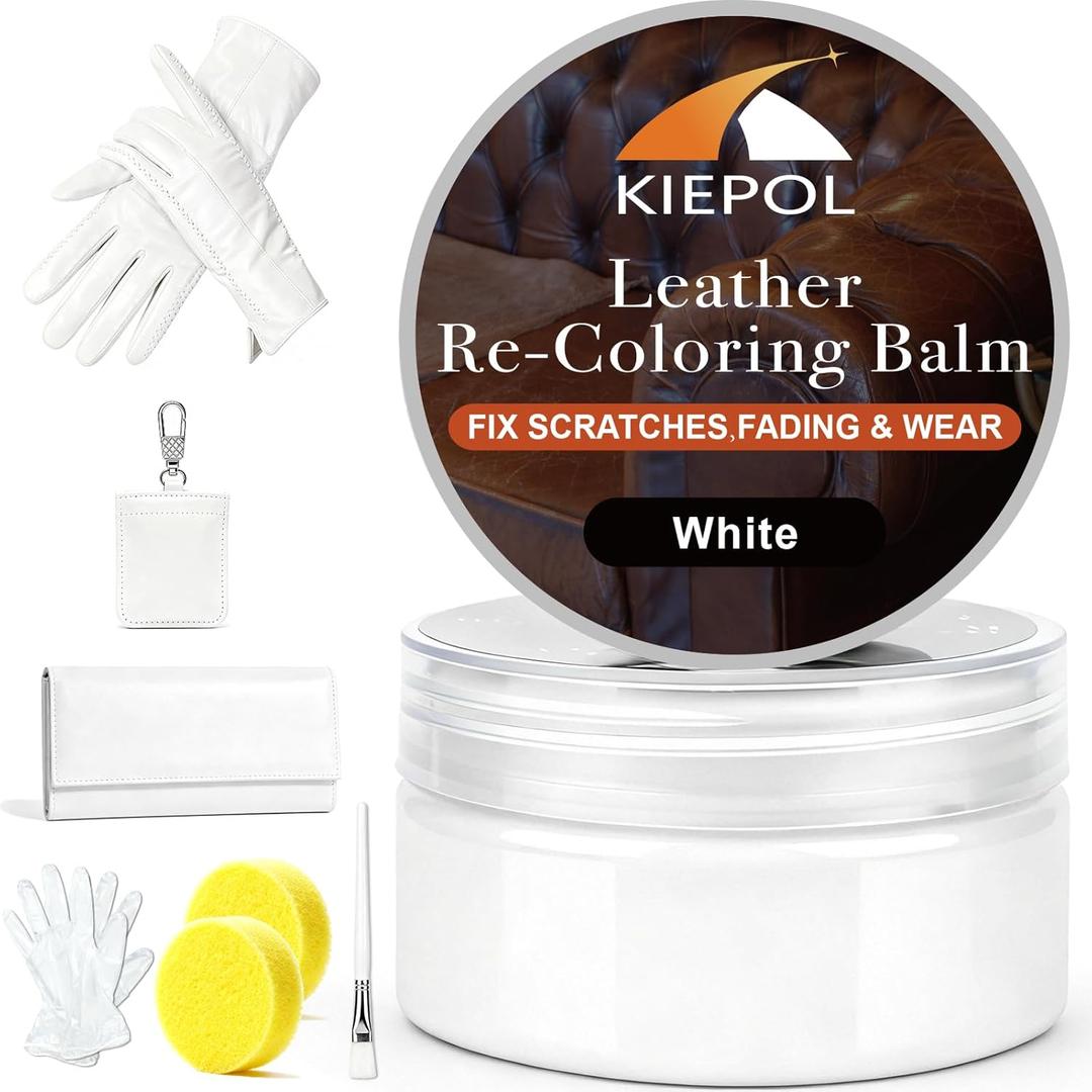 White Leather Repair Kit, White Leather Recoloring Balm, Leather Dye - Restore & Renew Scratch, Faded and Aged Leather & Vinyl Couches, Boots, Car Seats or Leather Furniture