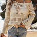 Vivilli Swimsuit Cover Up for Women Summer Crochet Beach Cover Up Off The Shoulder Knit Tops Vacation Outfits 2026 (Beige, M)