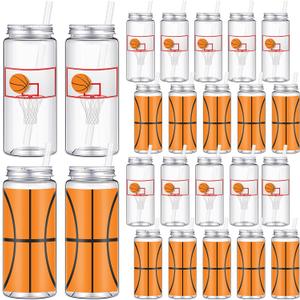 Honeydak 24 Pcs 14.2 oz Basketball Plastic Cups with Lids and Straws 2026 Senior Night Gift Reusable Basketball Cups for Birthday Sports Themed Party Supplies Party Favors