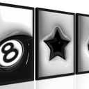 Modern Trendy Wall Art Set of 3, Black and White Lucky 8 Star Wall Decor Paintings Cool Preppy Finger Poster Canvas Prints for Dorm Bedroom Living Room 16x24 inch Framed