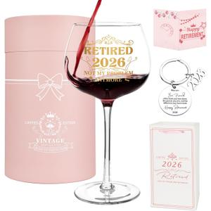 YeohJoy Retirement Gifts for Women 2026, Retirement Wine Glass Set - Retired 2026 Not My Problem Anymore, Goodbye Gift For Coworkers, Retired Gift Idea For Woman Colleague Boss