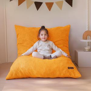 MAXYOYO 3 in 1 Kids Bean Bag Chair Bed, Convertible Chair Folds from Bean Bag to Lounger, Child Floor Sofa for Gaming, Reading, Floor Mattress with High-Density Foam Filling, Orange