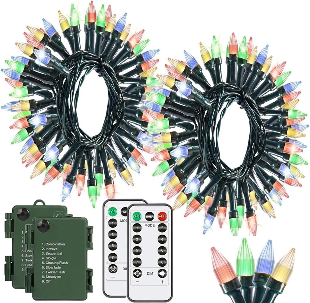 Solhice 2 Pack 20ft Battery Operated String Lights with Remote Outdoor Indoor, Each 50 LEDs Mini Fairy Light, Multicolor Twinkle Lights for Bedroom Yard Garden Decor (Multicolor - Dark Green Wire)