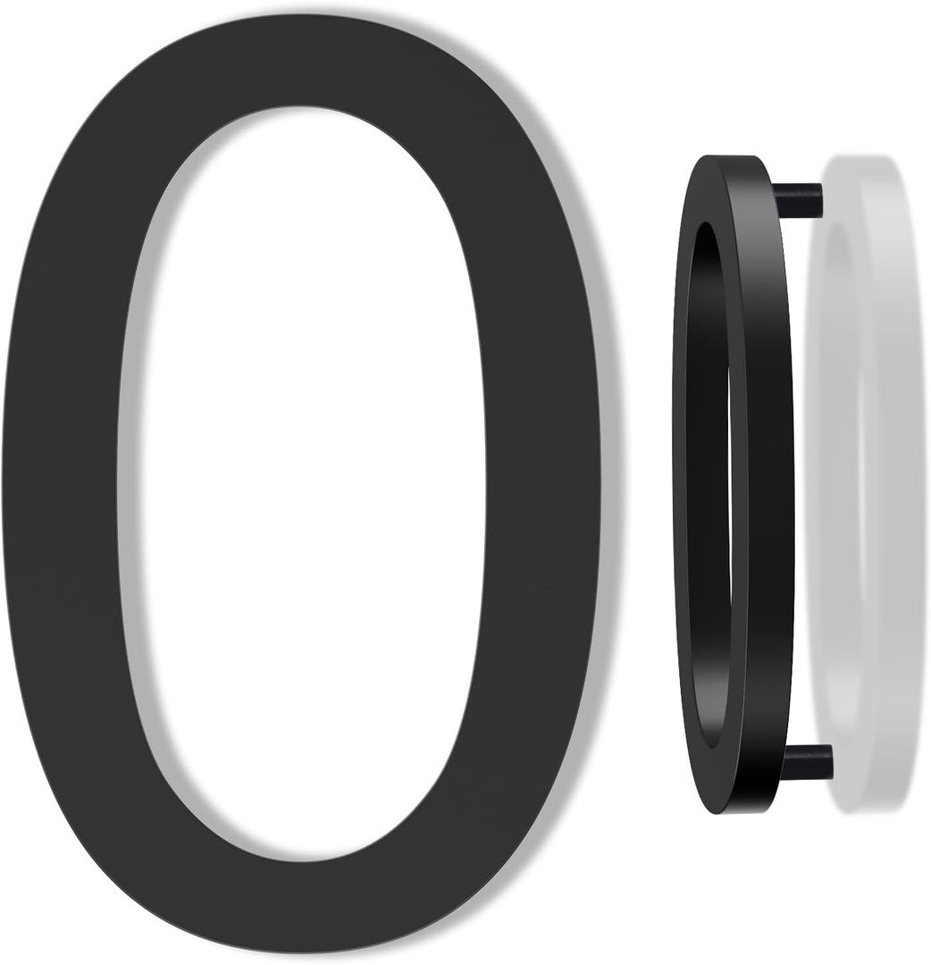 DEWEL House Numbers for Outside, 6 Inch Modern Floating Address Numbers for Farmhouse, Street, Front Door, Weatherproof, Easy to Install with Template (Black House Number 0)