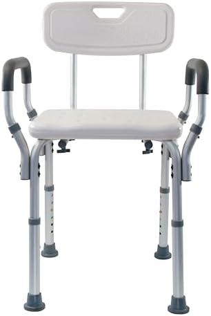 Essential Medical Supply Height Adjustable Shower and Bath Bench with Back, Padded Arms and Textured Seat - Perfect Shower Chair for Inside Shower or Tub for Seniors and Adults - Supports 300lbs.