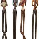 Deco 79 Polystone Musician Decorative Sculpture Tall Long Legged Jazz Band Home Decor Statues with Black Base Stand, Set of 4 Accent Figurines 4"W, 24"H, Brown