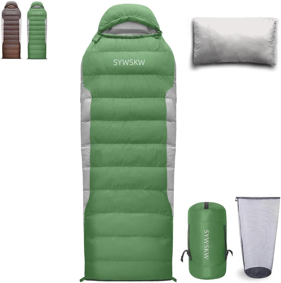 Ultralight Down Sleeping Bag with Pillow,15F 32F 46F Sleeping Bag for Women,Men,Youth Backpacking,Hiking and Camping Outdoor with 680FP Duck Down (800g Down Filling, Green)